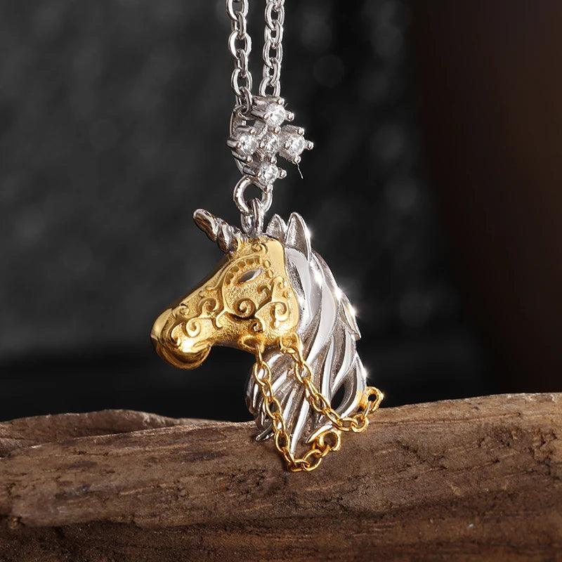 Hip Hop Ice Out Golden Horse Head Pendant Horseshoe Necklace for Men Personality Charm Fashion Rock Party Jewelry - L & M Kee, LLC