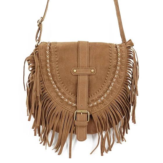 Fringed Messenger Bag Faux Suede Fringe Crossbody Bag - L & M Kee, LLC