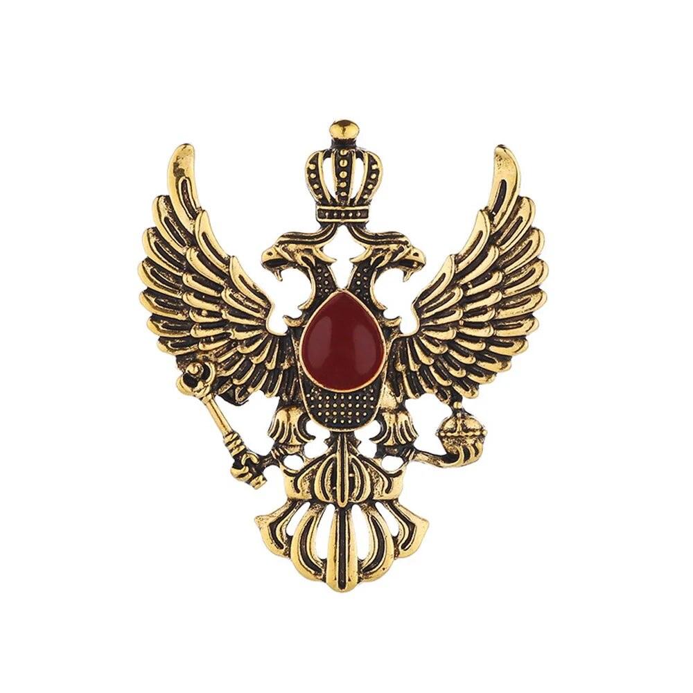 Retro Crown Jewel Double Headed Eagle Brooch Lapel Pin - L & M Kee, LLC