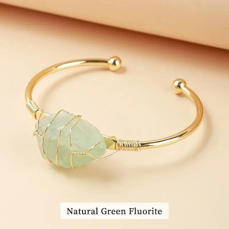 CHANGE BETTER Natural Rough Stone Pink Quartz Gold Plated Cuff Bracelet Women Wire Wrap Irregular Crystal Reiki Bangles Jewelry - L & M Kee, LLC