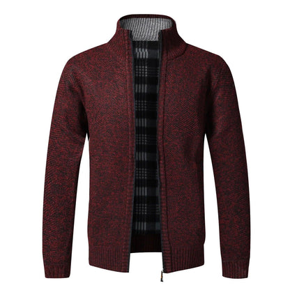 Top Quality Autumn Winter New Men's Jacket Slim Fit Stand Collar Zipper Jacket Men Solid Cotton Thick Warm Sweater - L & M Kee, LLC