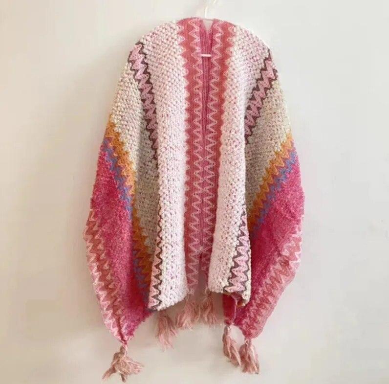 Knitted Poncho Tassel Cloak - L & M Kee, LLC