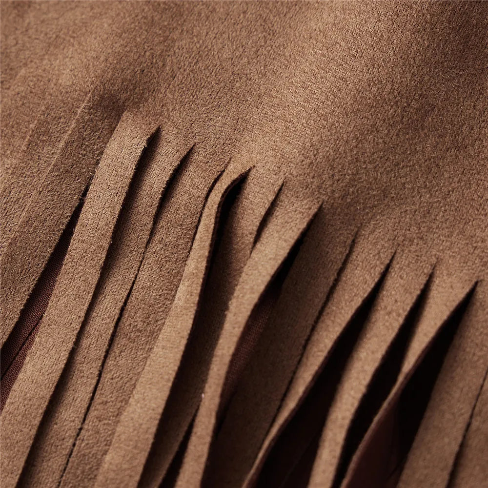 Women Vintage Sleeveless Faux Suede Fringe Vest Rivets Leather Western Boho Tassel Jacket Open Front Hippie Cardigan 2025