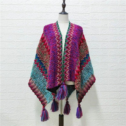 Knitted Poncho Tassel Cloak - L & M Kee, LLC