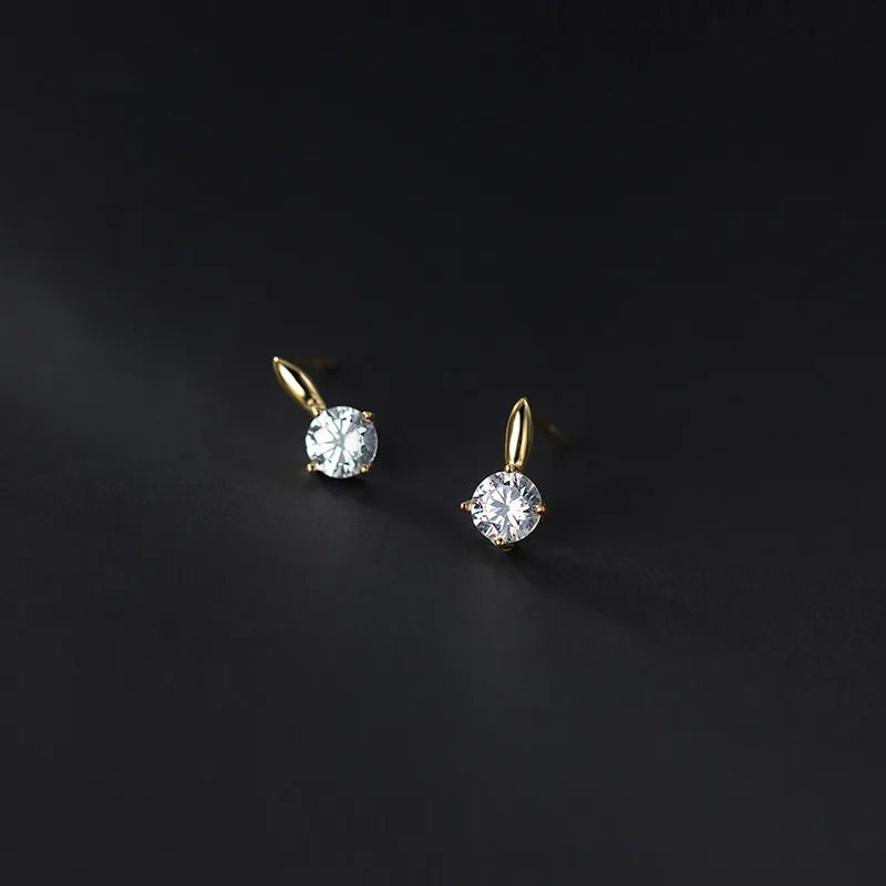 925 Silver Needle Simple Small Stud Earrings Round Cubic Zirconia Minimalist Stud Earrings Gift for Her