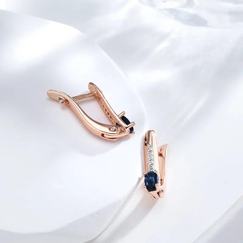 Luxury 585 Rose Gold Blue Natural Stone Vintage Earrings - L & M Kee, LLC