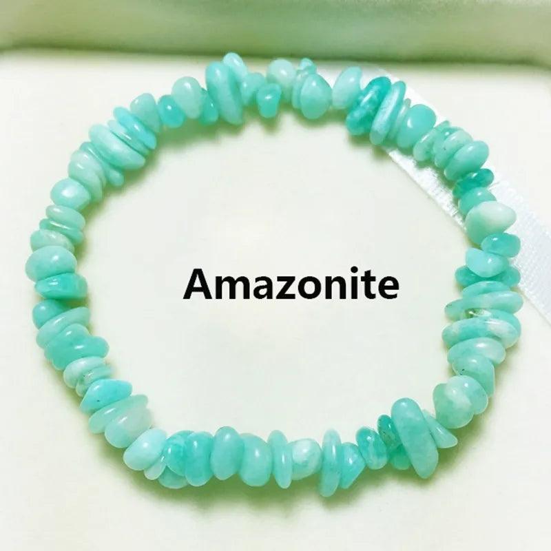 Natural Crystal Bracelet Irregular Stone Bracelet Beads Chip Jewelry Amethyst Aquamarine Rose Quartz Wristband Bangles for Women - L & M Kee, LLC