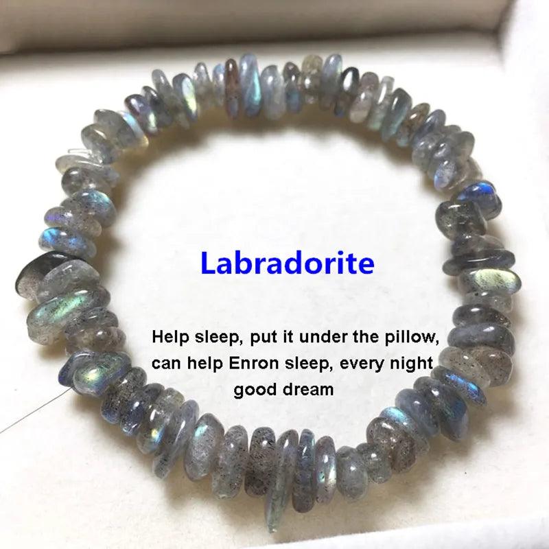 Natural Crystal Bracelet Irregular Stone Bracelet Beads Chip Jewelry Amethyst Aquamarine Rose Quartz Wristband Bangles for Women - L & M Kee, LLC