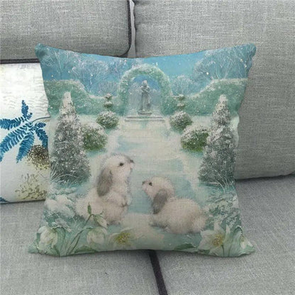 Spring Easter Decorative Cushion Cover 18x18in Pillow Covers Farmhouse Home Decor Cushion Case Eggs Bunny Linen Throw Pillowcase - L & M Kee, LLC