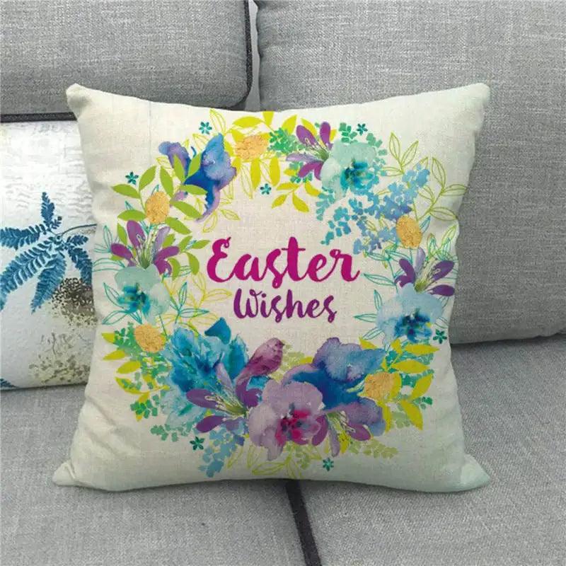 Spring Easter Decorative Cushion Cover 18x18in Pillow Covers Farmhouse Home Decor Cushion Case Eggs Bunny Linen Throw Pillowcase - L & M Kee, LLC