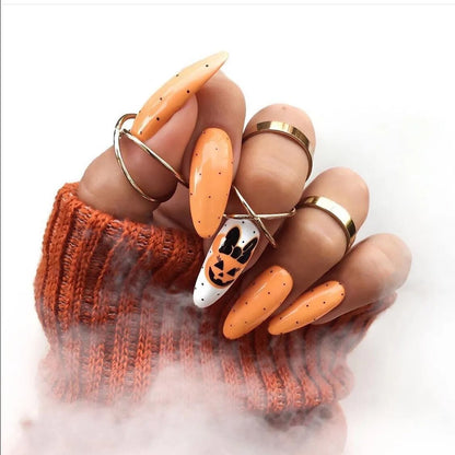 24Pcs Halloween Round Almond Collection Wearing Fake Nails Art Finished Press on Nail Tips Artificial Full Coverage False Nails