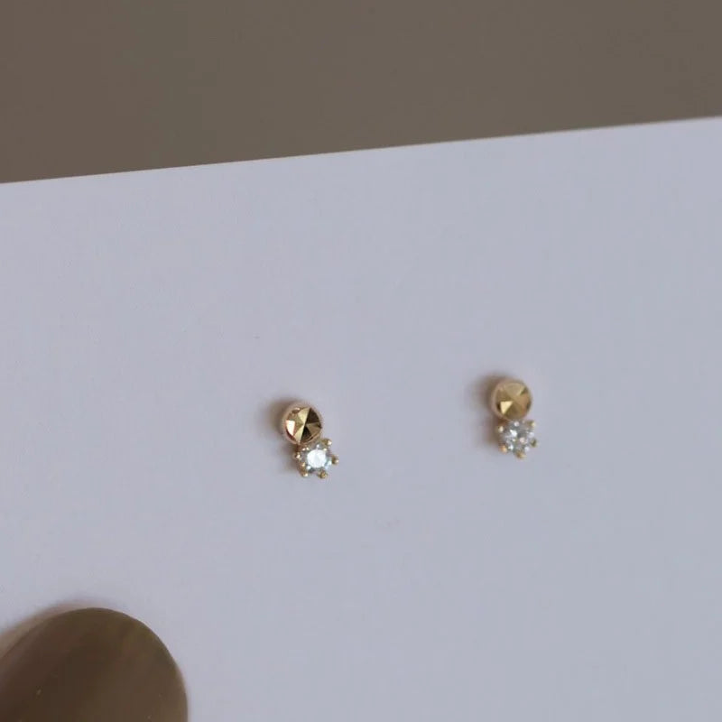 925 Silver Needle Simple Small Stud Earrings Round Cubic Zirconia Minimalist Stud Earrings Gift for Her