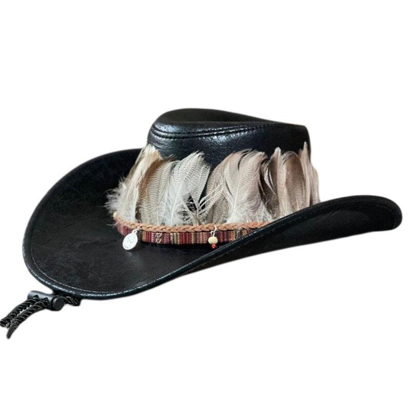 Feather Decor Faux Leather Hat - L & M Kee, LLC