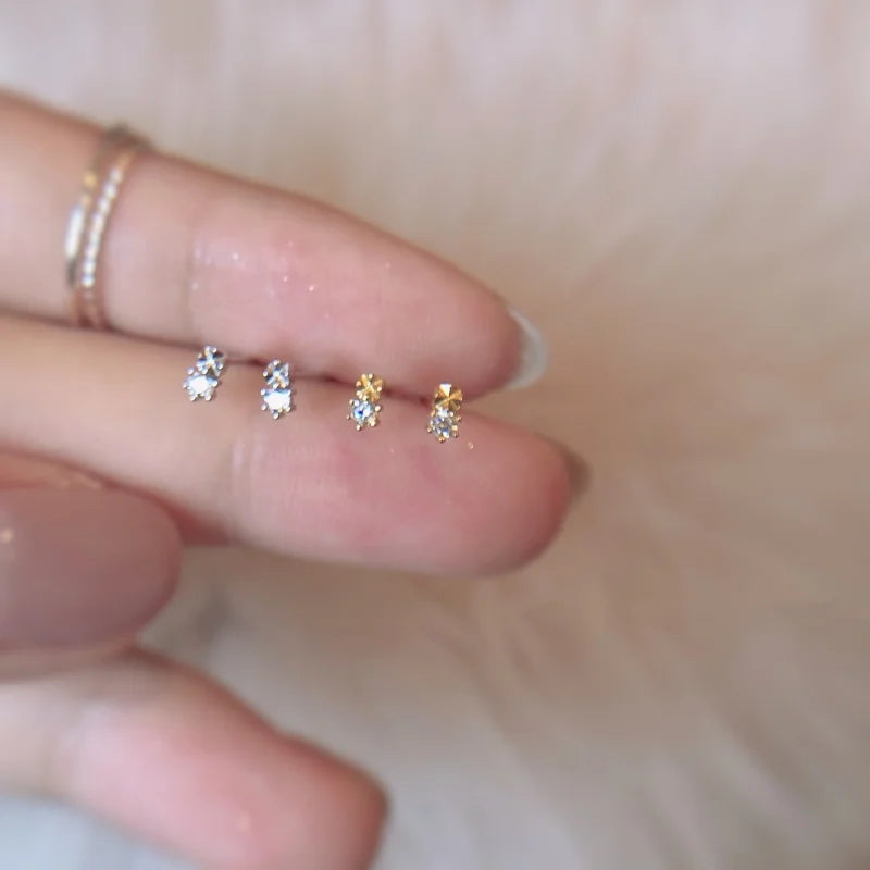 925 Silver Needle Simple Small Stud Earrings Round Cubic Zirconia Minimalist Stud Earrings Gift for Her