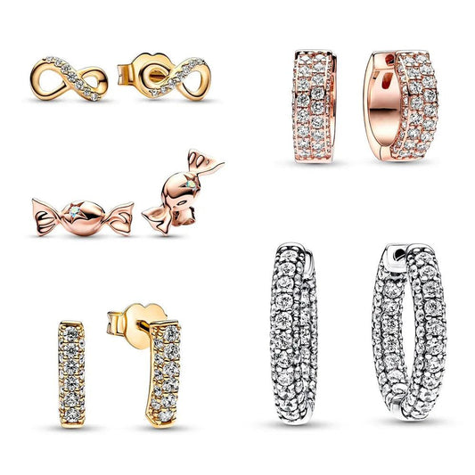 Original Rose Gold Double-row Single-row Infinity Stud Earrings - L & M Kee, LLC