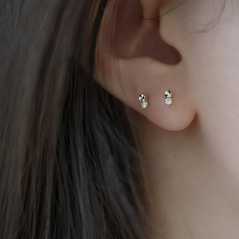 925 Silver Needle Simple Small Stud Earrings Round Cubic Zirconia Minimalist Stud Earrings Gift for Her