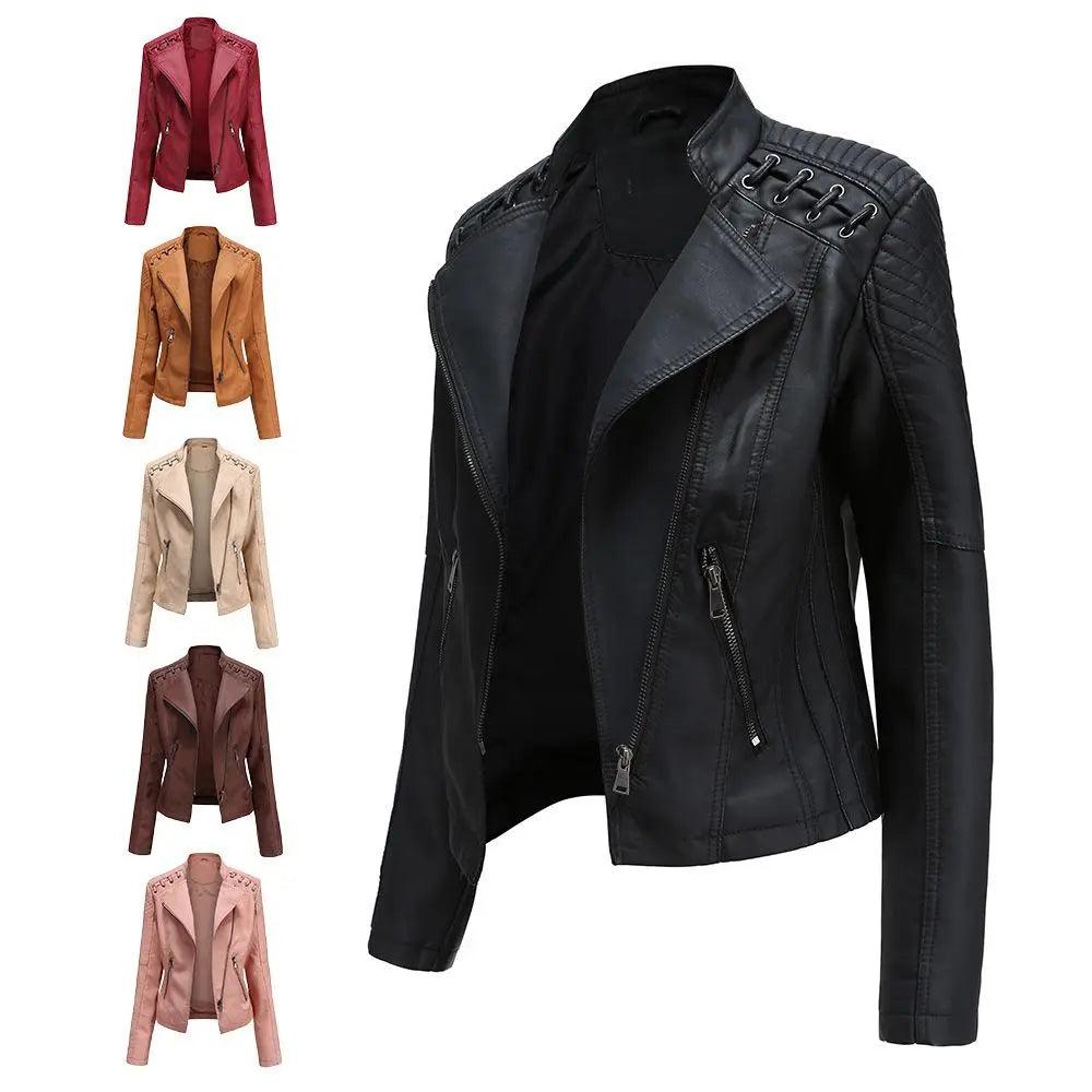 Lace-up Leather Zip-up Jacket