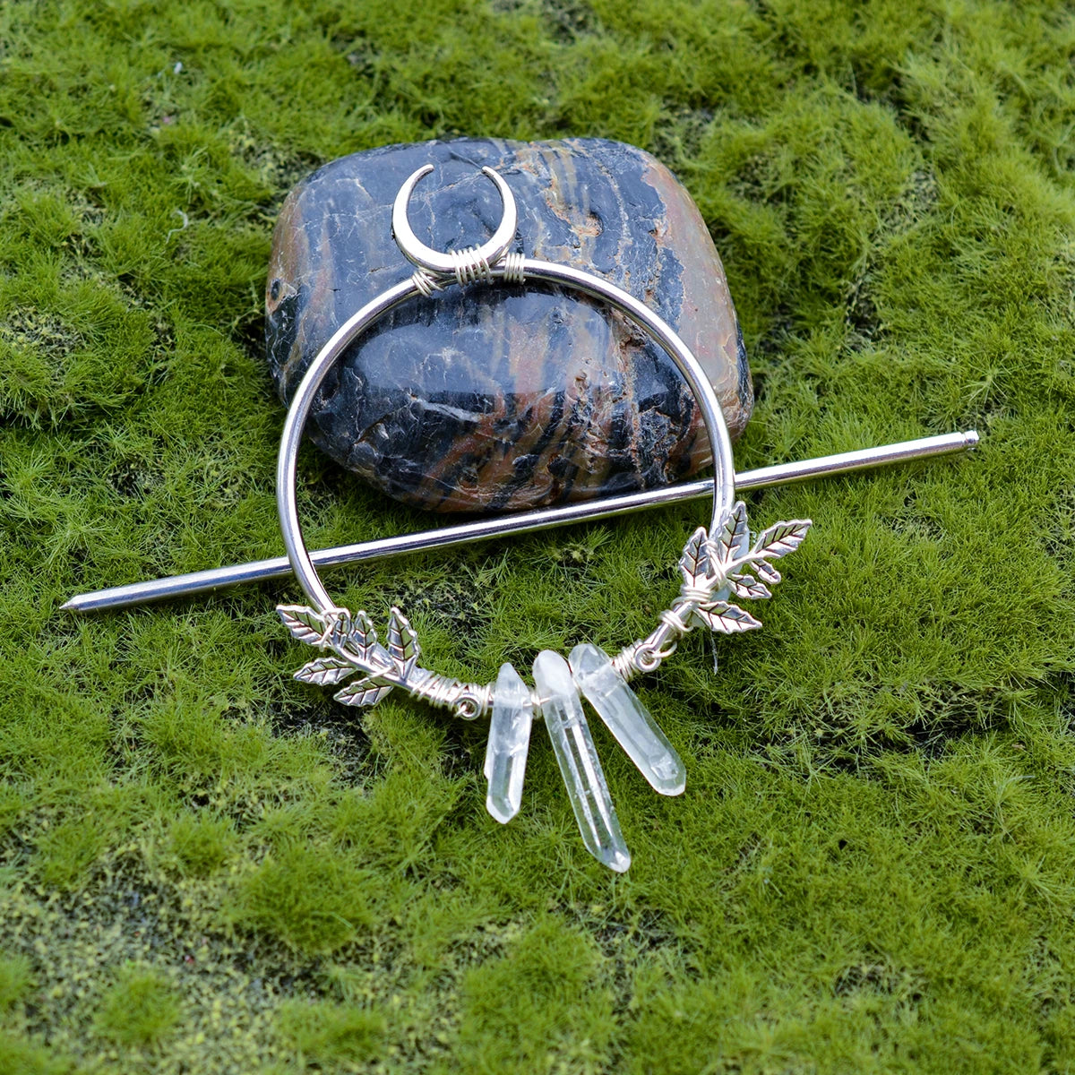 Witch Woodland Goddess Crescent Moon Dragonfly Hairstick Fairy Moon Dragonfly Insect Hair Barrette Hairclip For women Wicca