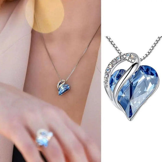 Crystal Shiny Colorful Heart Birthstone Fashion Necklace