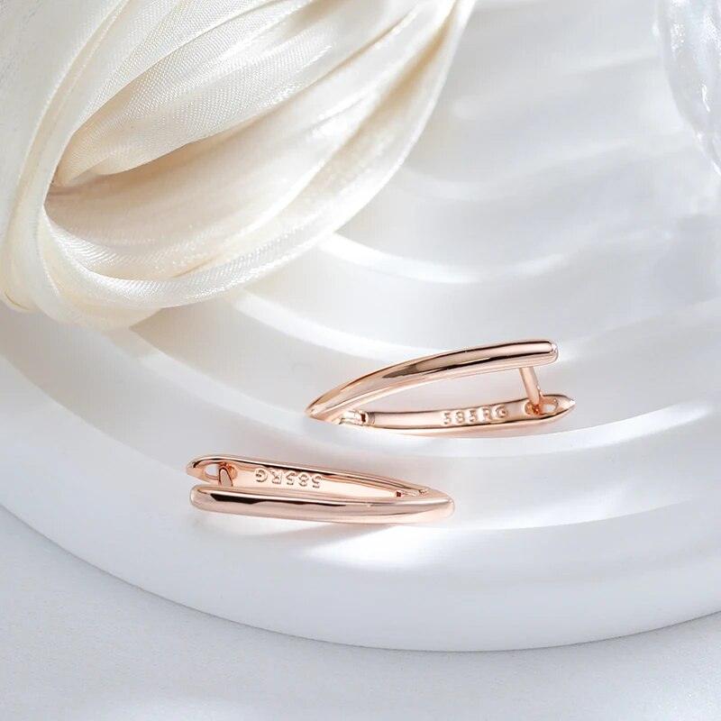 585 Rose Gold Glossy V Shape Dangle Earrings - L & M Kee, LLC