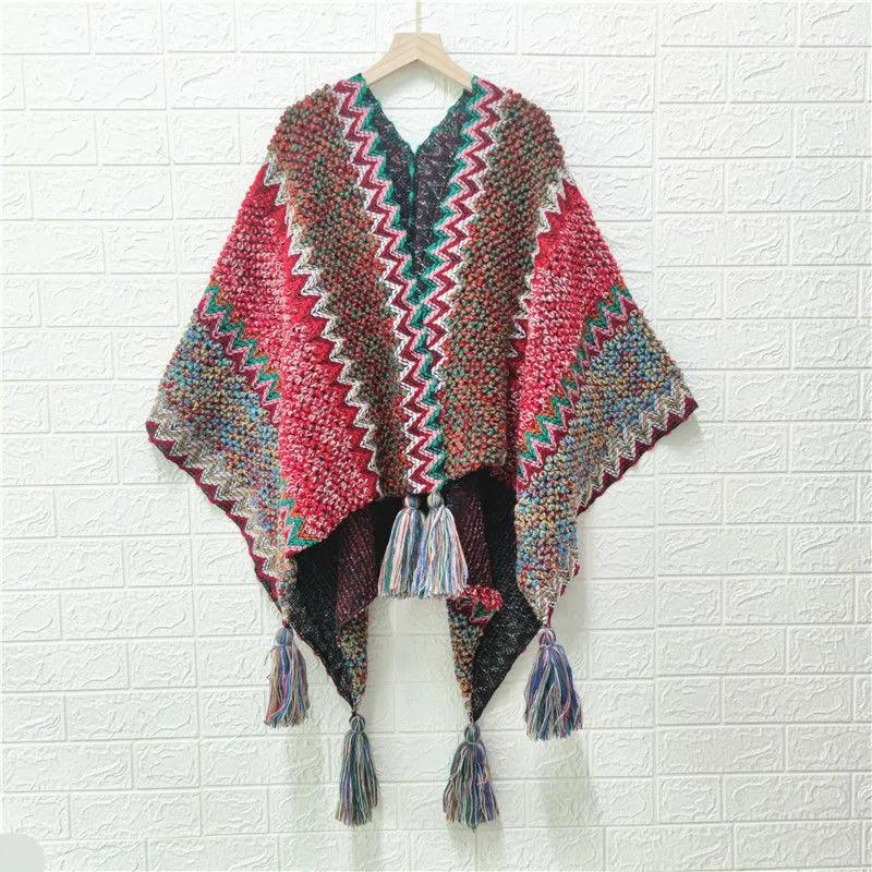 Knitted Poncho Tassel Cloak - L & M Kee, LLC