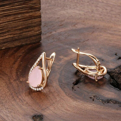 Waterdrop Pink Zircon Earrings - L & M Kee, LLC