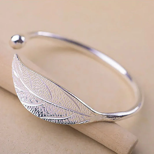 Fashion 925 Sterling Silver Woman Cuff Bracelet Open Leaf Shaped Adjustable Charm Bangle Girls Party Jewelry Christmas Gifts
