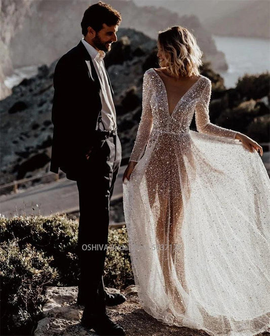 Sequin Backless Bridal Gown