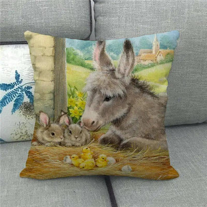 Spring Easter Decorative Cushion Cover 18x18in Pillow Covers Farmhouse Home Decor Cushion Case Eggs Bunny Linen Throw Pillowcase - L & M Kee, LLC