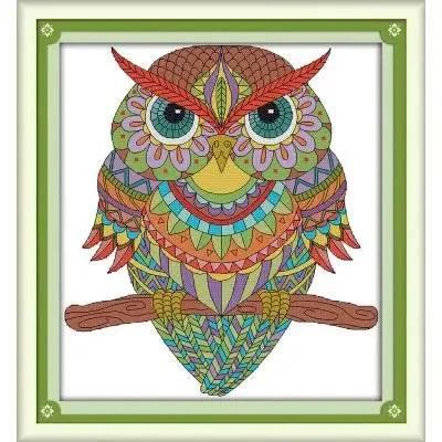 Joy Sunday Cute Owl Cross Stitch 11ct Printed Aida Fabric 14ct Counted Cross Canvas Embroidery DMC Floss Kit DIY Christmas gift - L & M Kee, LLC