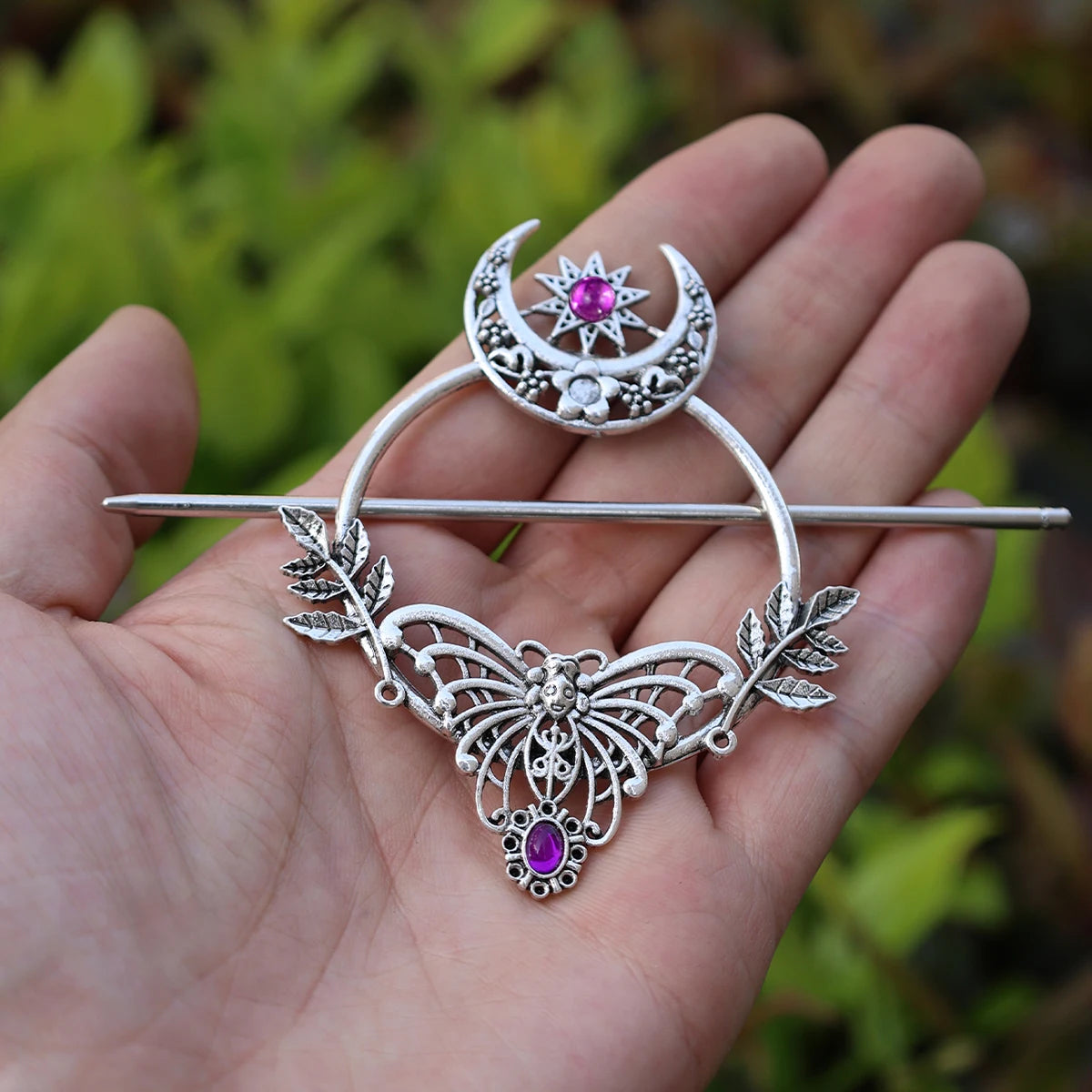 Witch Woodland Goddess Crescent Moon Dragonfly Hairstick Fairy Moon Dragonfly Insect Hair Barrette Hairclip For women Wicca