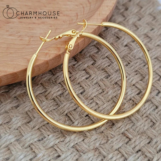 24K Yellow Gold Large Hoop Earrings - L & M Kee, LLC