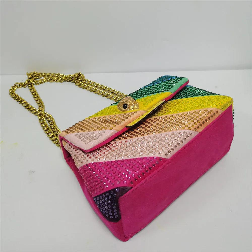 Rainbow Suede Women's Purse Jointing Colorful Cross Body Bag - L & M Kee, LLC