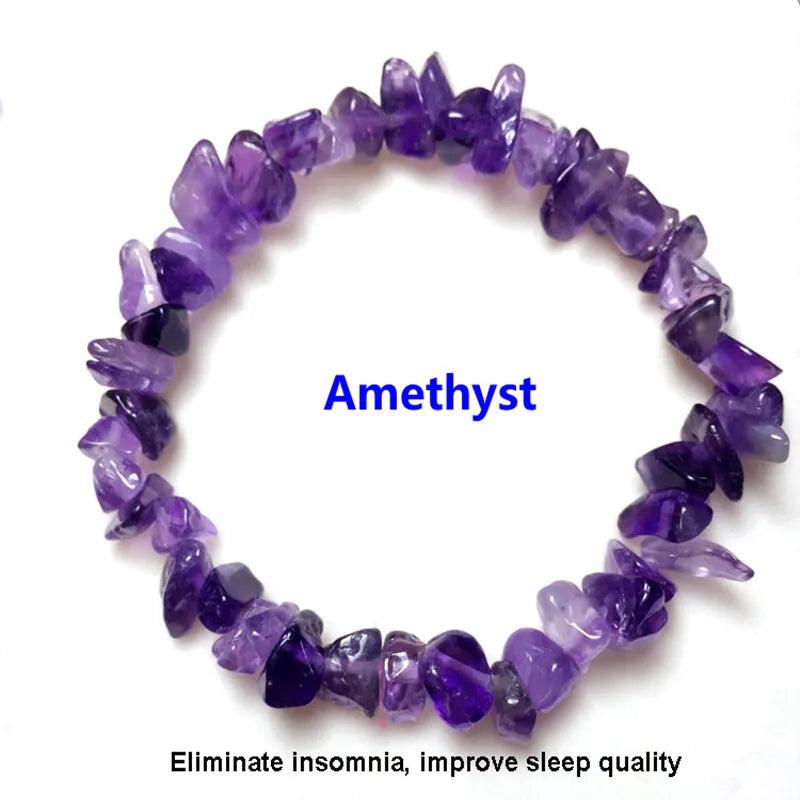 Natural Crystal Bracelet Irregular Stone Bracelet Beads Chip Jewelry Amethyst Aquamarine Rose Quartz Wristband Bangles for Women - L & M Kee, LLC