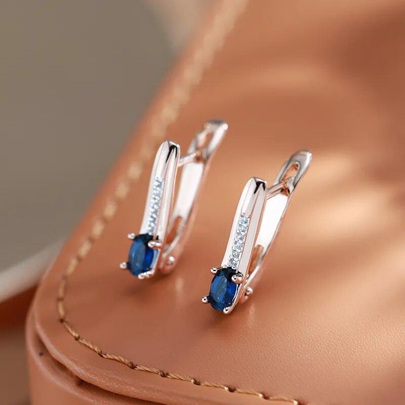 Luxury 585 Rose Gold Blue Natural Stone Vintage Earrings - L & M Kee, LLC