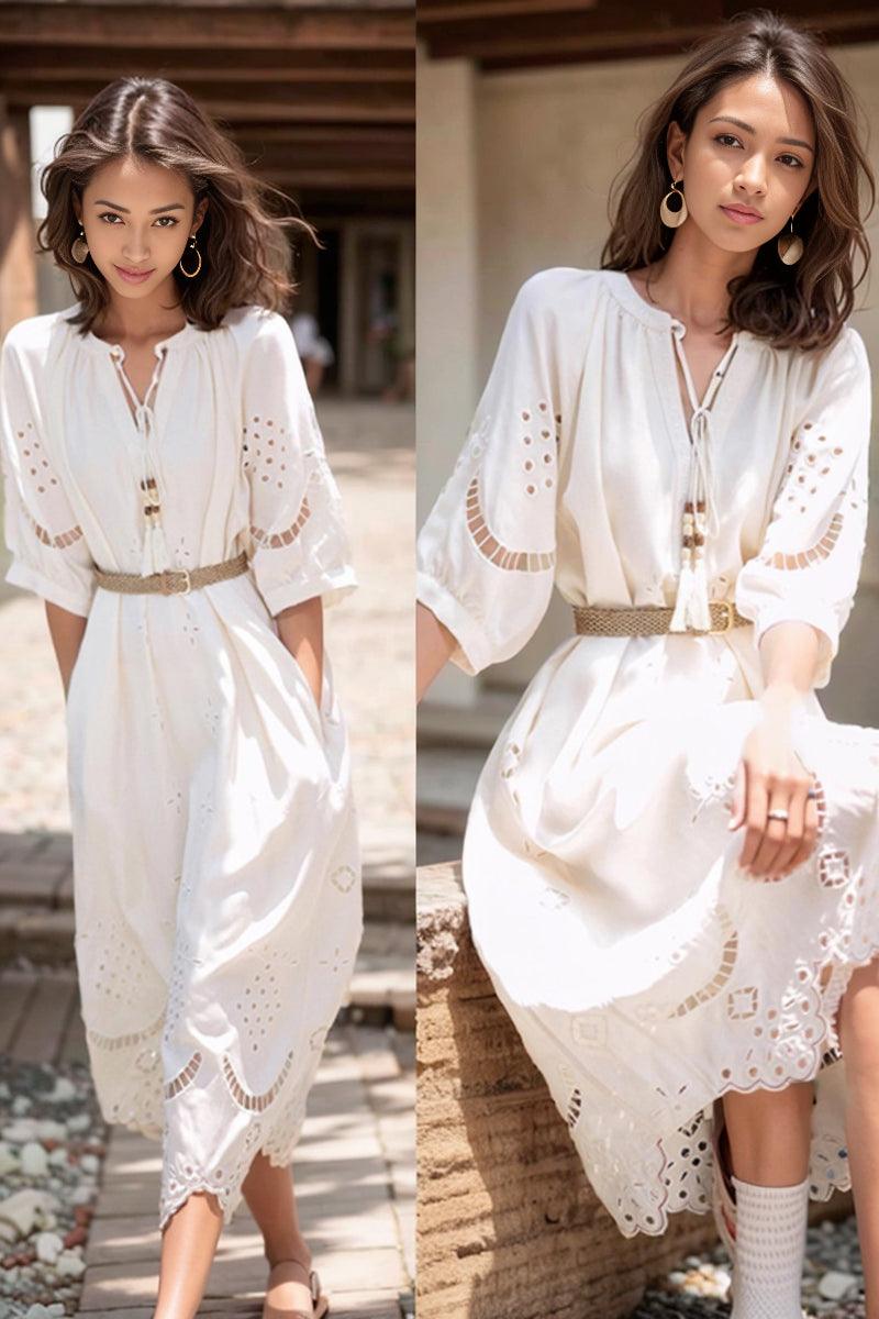 Bohemian Photography First Date Sense Slim White Dress Travel - L & M Kee, LLC