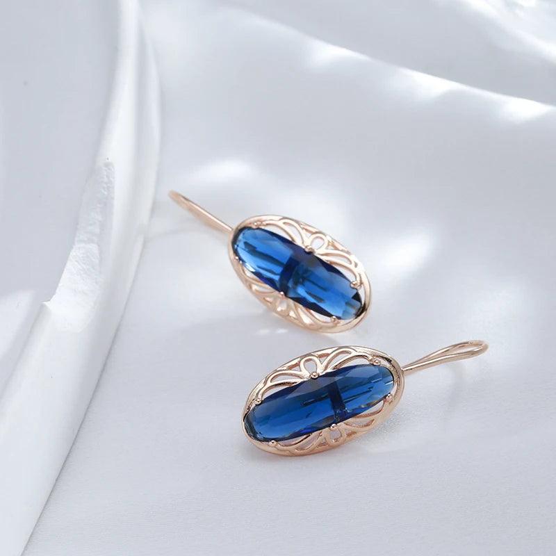 585 Rose Gold Long Vintage Blue Natural Zircon Big Drop Earring - L & M Kee, LLC