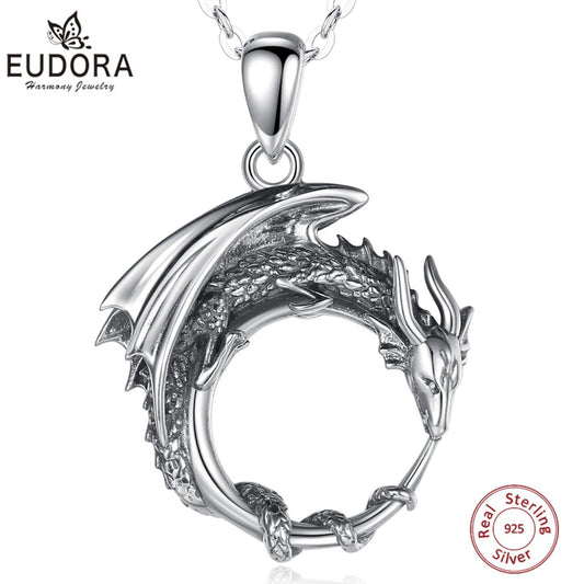 Authentic 925 Sterling Silver Cool Dragon Necklace - L & M Kee, LLC