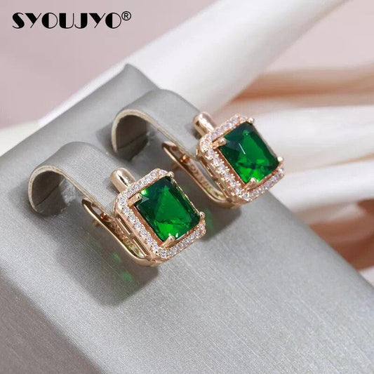 Green Square Natural Zircon 585 Rose Gold Earrings - L & M Kee, LLC