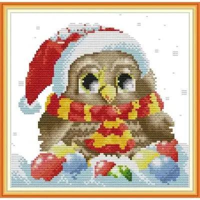 Joy Sunday Cute Owl Cross Stitch 11ct Printed Aida Fabric 14ct Counted Cross Canvas Embroidery DMC Floss Kit DIY Christmas gift - L & M Kee, LLC