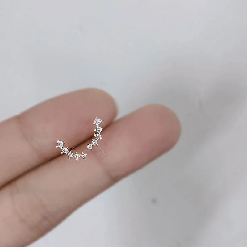 925 Silver Needle Simple Small Stud Earrings Round Cubic Zirconia Minimalist Stud Earrings Gift for Her