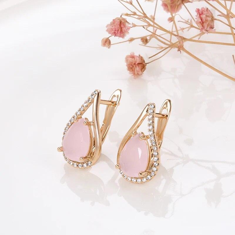 Waterdrop Pink Zircon Earrings - L & M Kee, LLC