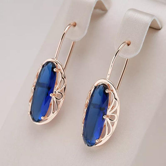 585 Rose Gold Long Vintage Blue Natural Zircon Big Drop Earring-L & M Kee, LLC
