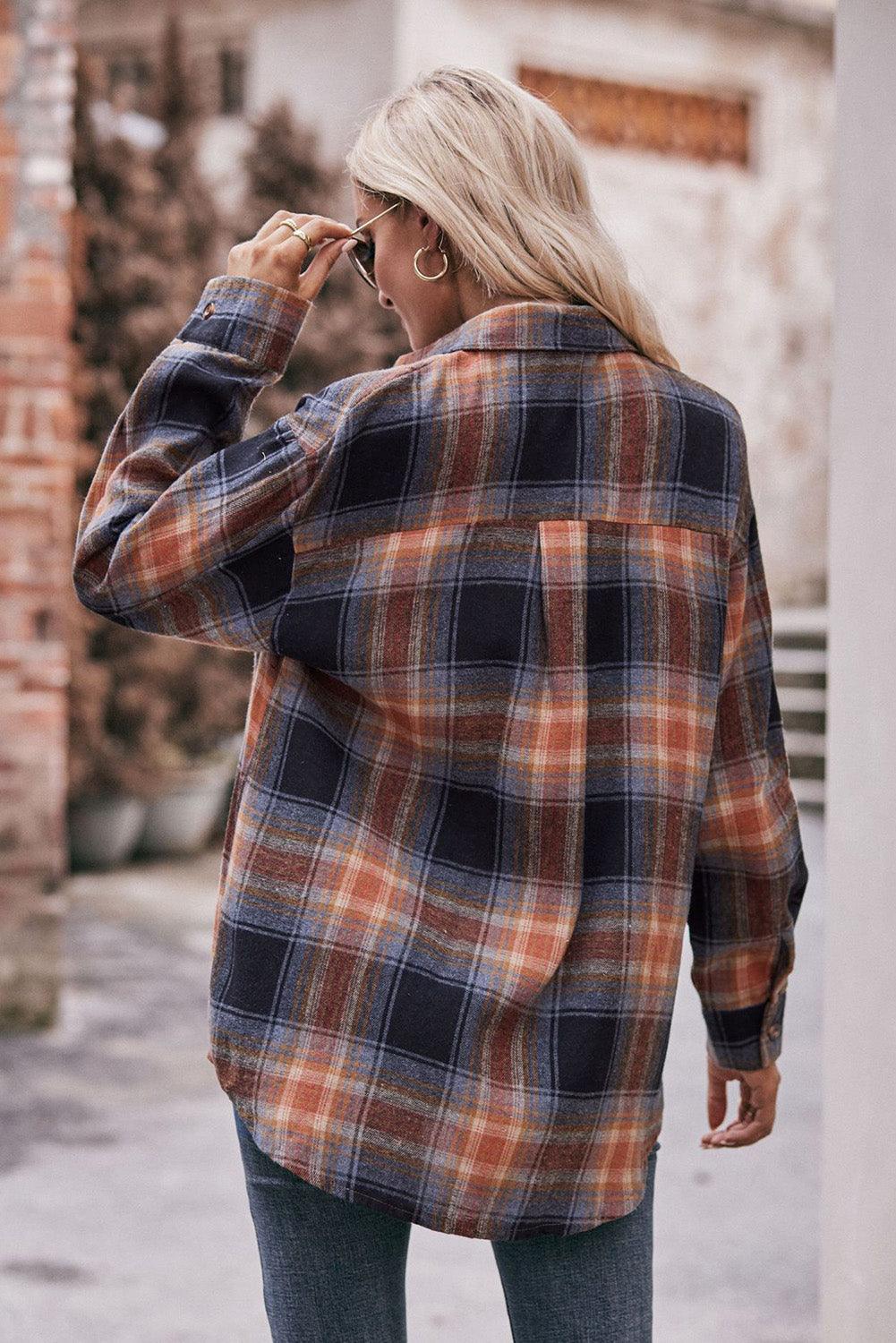 Multicolour Plaid Print Flap Pocket Shirt - L & M Kee, LLC