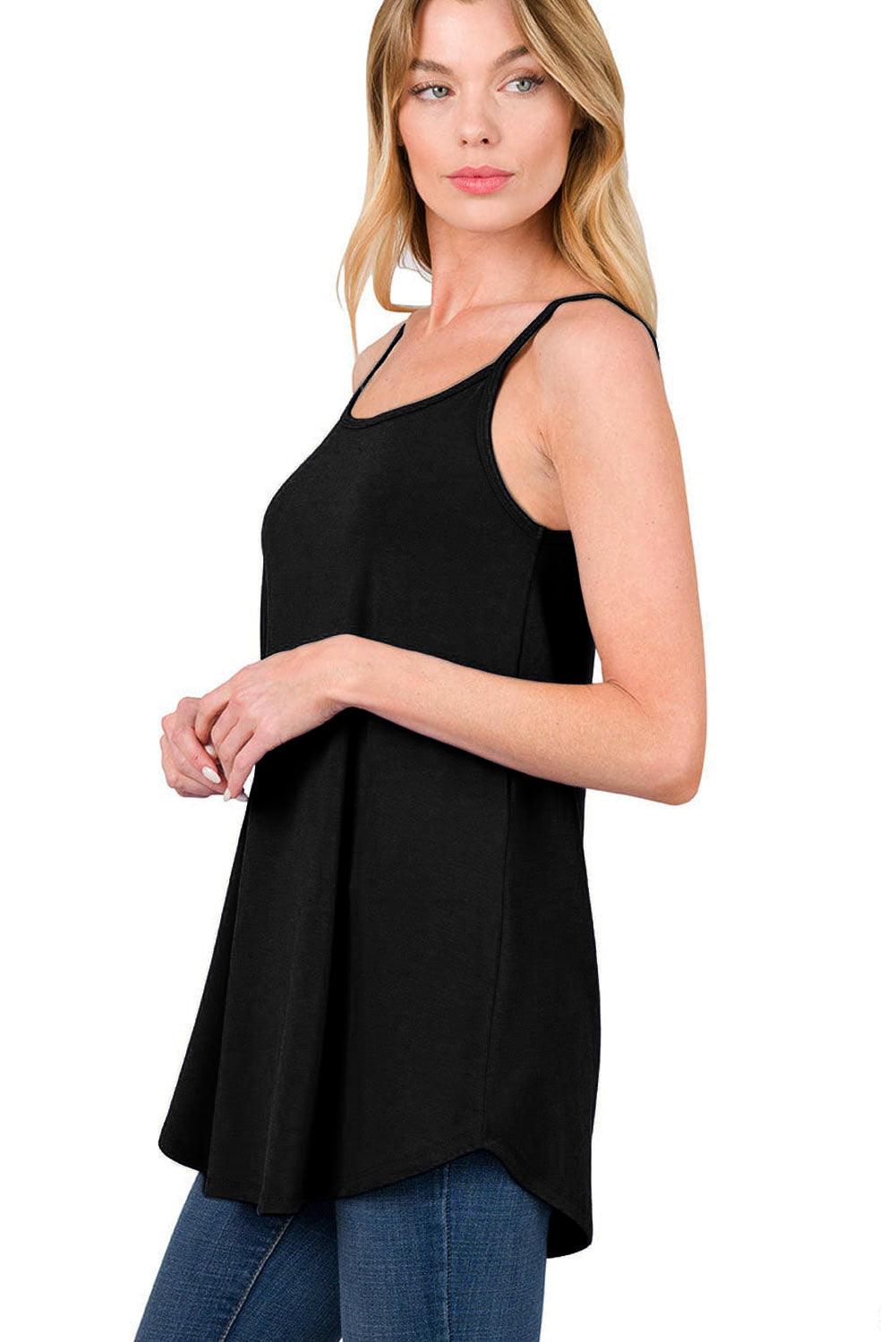 Black Spaghetti Strap V-Neck Flowy Tunic Tank Top - L & M Kee, LLC