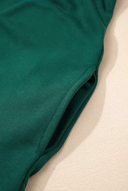 Evergreen Contrast Trim Zip Collar Long Sleeve Ruffle Hem Mini Dress