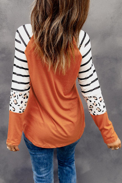 Black Striped Animal Print Colorblock Long Sleeve Top - L & M Kee, LLC