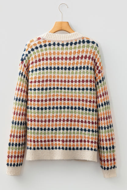 Gray Dotty Pattern Knit Button Front V Neck Sweater Cardigan