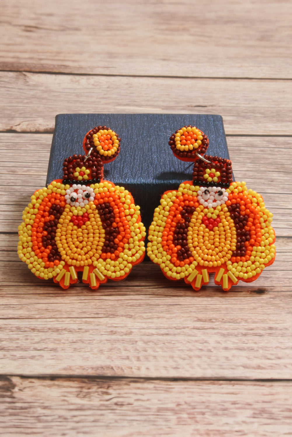 Yellow Halloween Turkey Beaded Drop Earrings