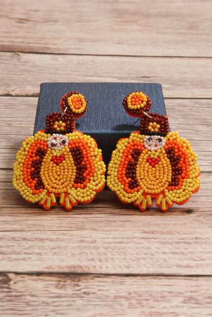 Yellow Halloween Turkey Beaded Drop Earrings